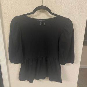 Black Baby Doll Puff Sleeve Top